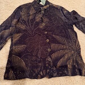 FARM Rio Black Blouse with Metallic Gold Palm Motif